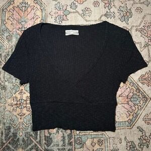 Urban Outfitters Black Ribbed Wrap Top (M)